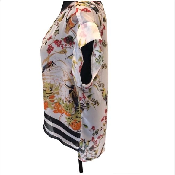 Papillon shortsleeved pullover floral bird print shear  top blouse size small - Picture 6 of 7